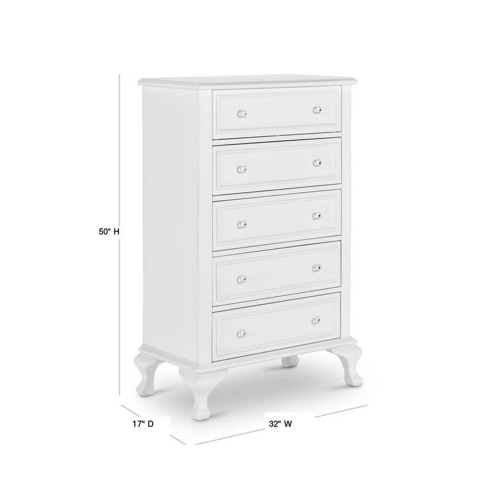White 5-Drawer Chest with Crystal Knobs and Felt Lined Drawer