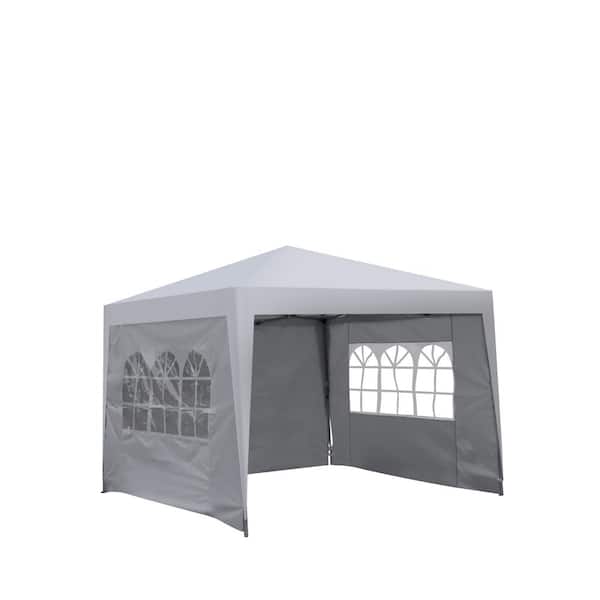 OLUMAT 10 ft. x 10 ft. White Pop Up Gazebo Canopy Tent Removable Sidewall with Zipper, Sidewall with Windows (2-Pieces)