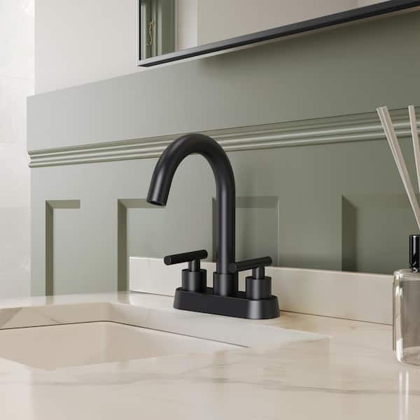 EVERSTEIN 2 or 3 Hole Installation 4 in. Centerset Double-Handle Bathroom Sink Faucet in Matte Black Drain Included