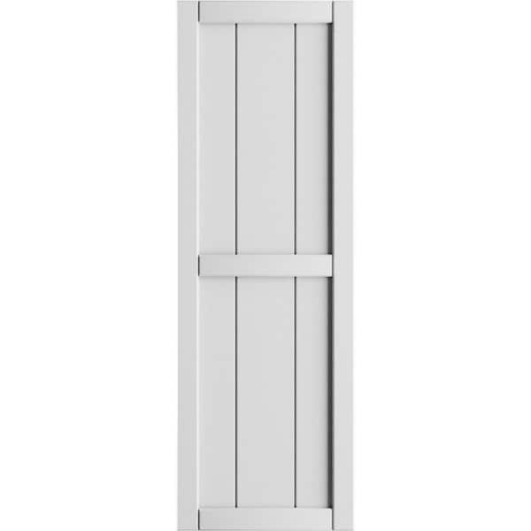 Ekena Millwork 10-3/4 in. x 32 in. True Fit PVC Two Board Framed Board and Batten Shutters Pair in White