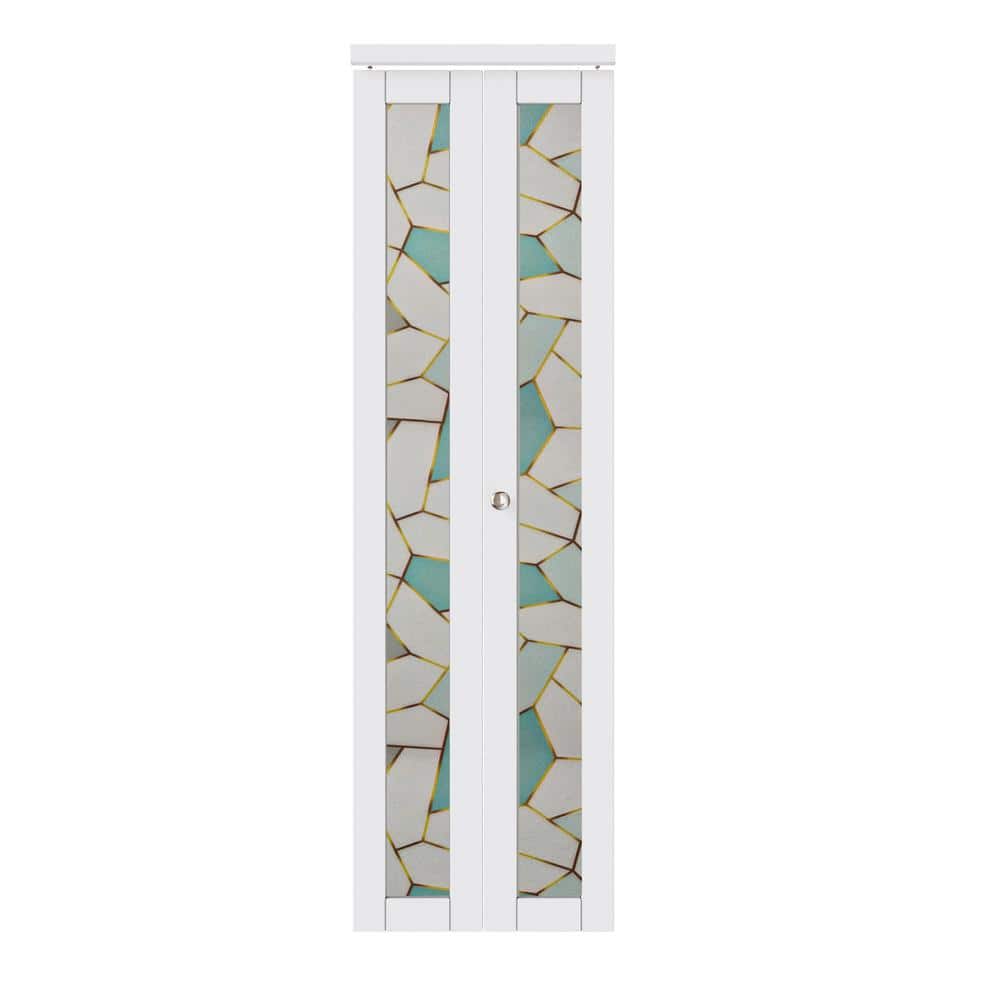24 in. x 80 in. 1 Lite Frosted Glass Solid Core MDF White Finished Closet Bifold Door with Grid Sticker and Hardware price history on PriceWatchPro