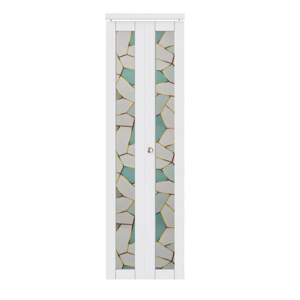 ARK DESIGN 24 in. x 80 in. 1 Lite Frosted Glass Solid Core MDF White Finished Closet Bifold Door with Grid Sticker and Hardware
