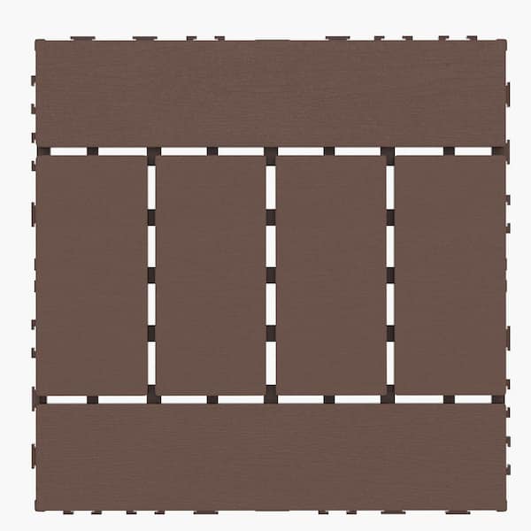 12 in. x 12 in. Plastic Interlocking Deck Tiles, H-Pattern Outdoor Flooring Tile in Brown(44-Pack)