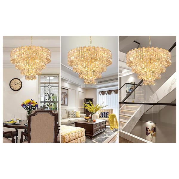 Jushua Modern 31.5 in. 21-Light Gold Luxury Crystal