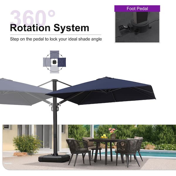 PURPLE LEAF 10 ft. Square Patio Umbrella Aluminum Large Cantilever Umbrella  for Garden Deck Backyard Pool in Navy Blue PPL04CHS10-NB