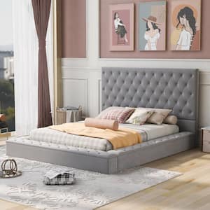 80.00 in. W Gray Full Size Upholstery Low Profile Storage Platform Bed with Storage Space on both Sides and Footboard