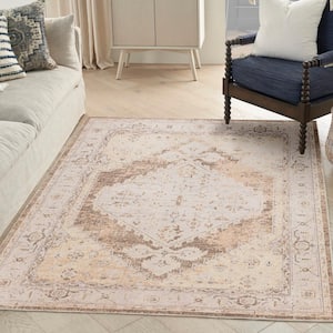 Astra Machine Washable Beige 4 ft. x 6 ft. Center medallion Traditional Area Rug