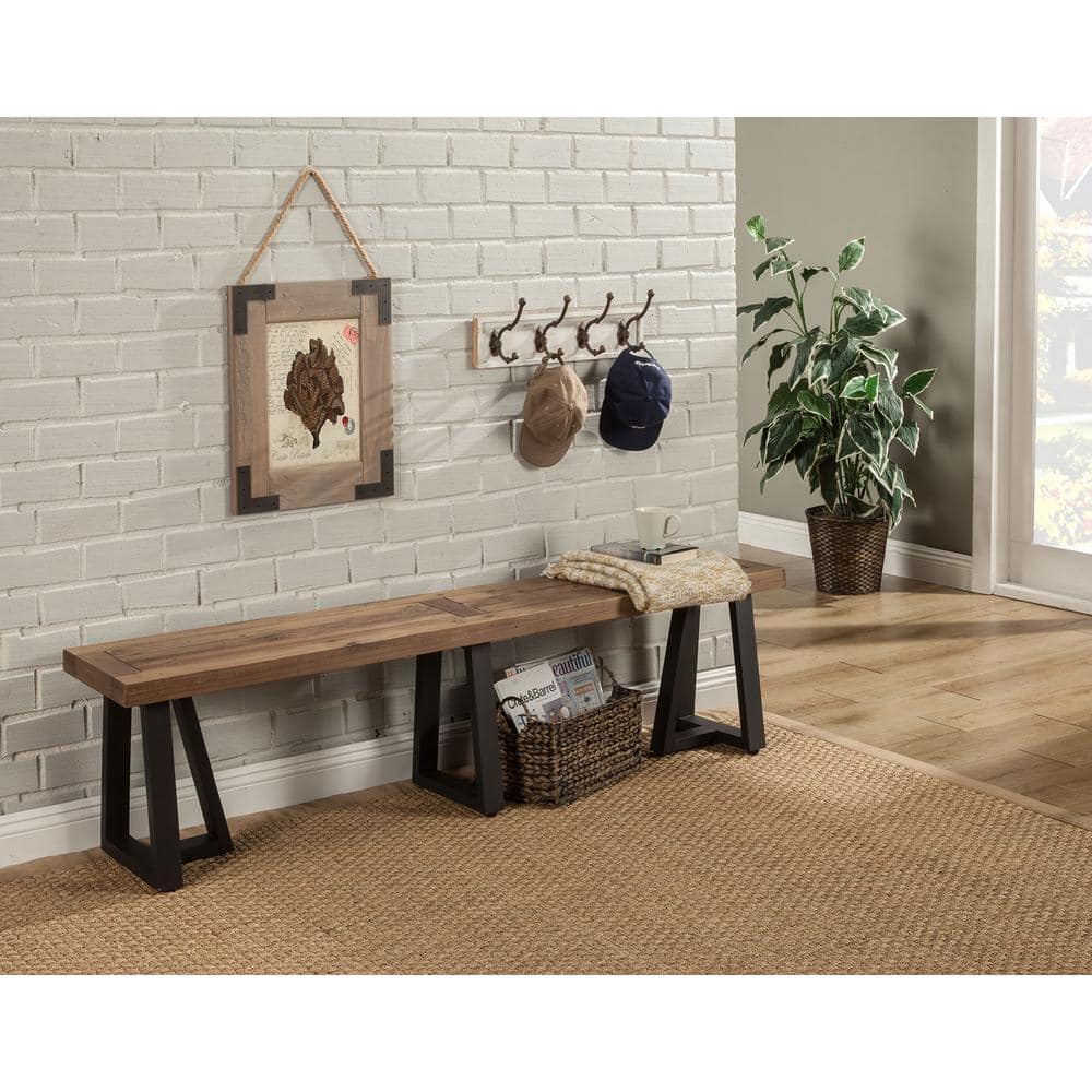 Alpine Prairie 75'' Reclaimed Natural and Black Pine Dining Bench