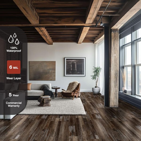 Folsbury Ridge 6 MIL x 6 in. W x36 in. Brown Waterproof Vinyl Plank Flooring, Click Lock Install (23.95 sq. ft./Case)