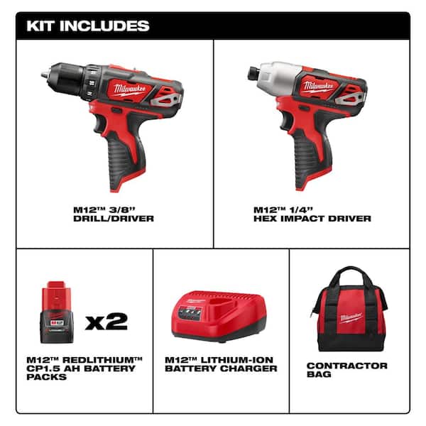 M12 12V Lithium-Ion Cordless Drill Driver/Impact Driver Combo Kit (2-Tool) with SHOCKWAVE Driver Bit Set (70-Piece)