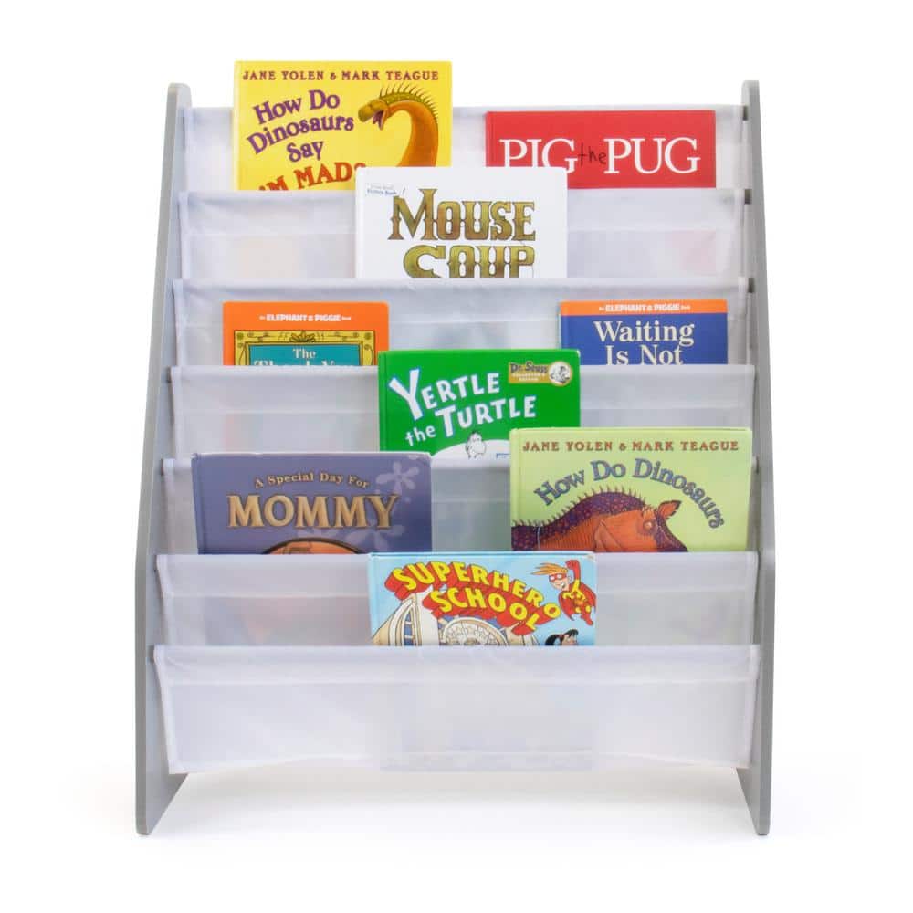 Gray and White Kids 6-Tier Fabric Book Rack