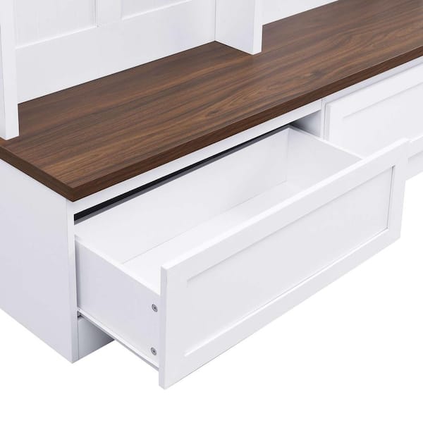 〆3/31 WHITE_WOOD_BENCH #4 John Louis Home Solid Wood Entryway Bench with 4 Shoe Cubbies