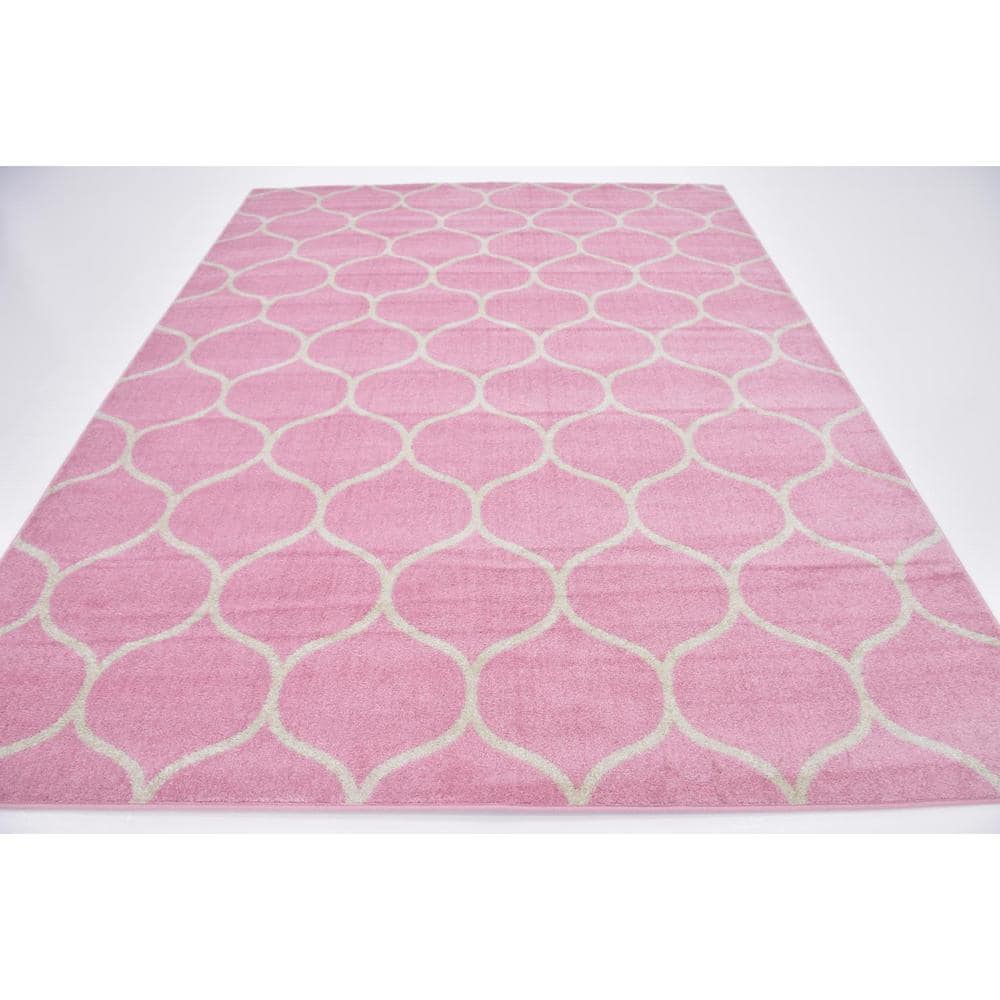 Pink Rectangular Stain-Resistant Synthetic Area Rug
