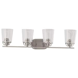 Inspiration 32.19 in. 4-Light Brushed Nickel Bathroom Vanity Light with Glass Shades