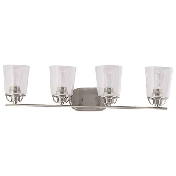 Progress Lighting Inspiration 32.19 in. 4-Light Brushed Nickel Bathroom Vanity Light with Glass Shades