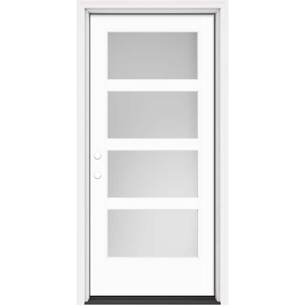 Masonite Performance Door System 36 in. x 80 in. VG 4-Lite Right-Hand Inswing Pearl White Smooth Fiberglass Prehung Front Door