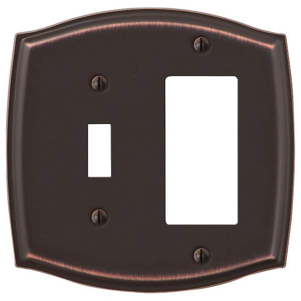 AMERELLE Vineyard 2 Gang 1-Toggle and 1-Rocker Steel Wall Plate - Aged Bronze