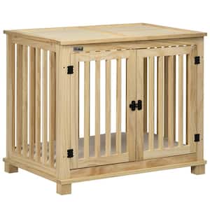Wooden Dog Crate Furniture with Soft Cushion, Dog Crate End Table with Double Doors, Indoor Pet Crate