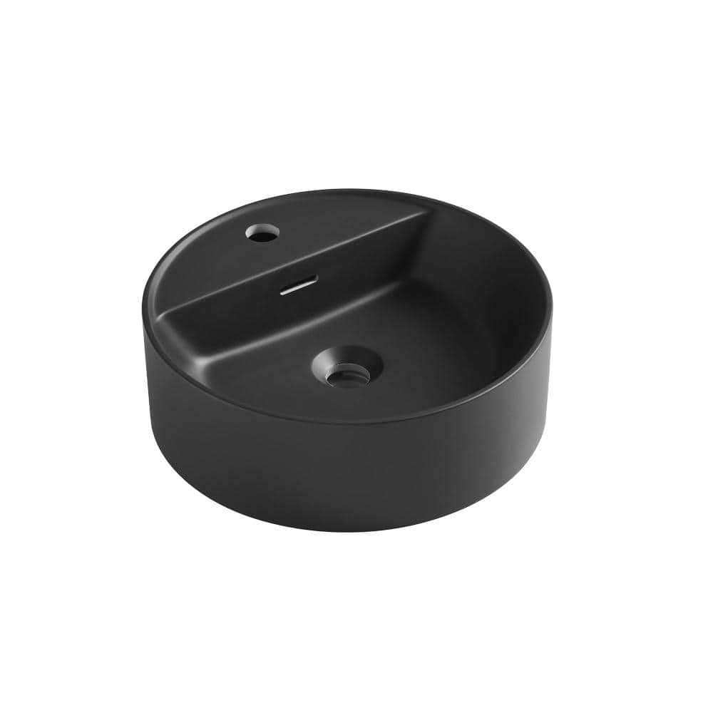 "16"" Bathroom Sink, Round Vessel with Faucet Hole Artificial Marble Basin in Black" price history on PriceWatchPro