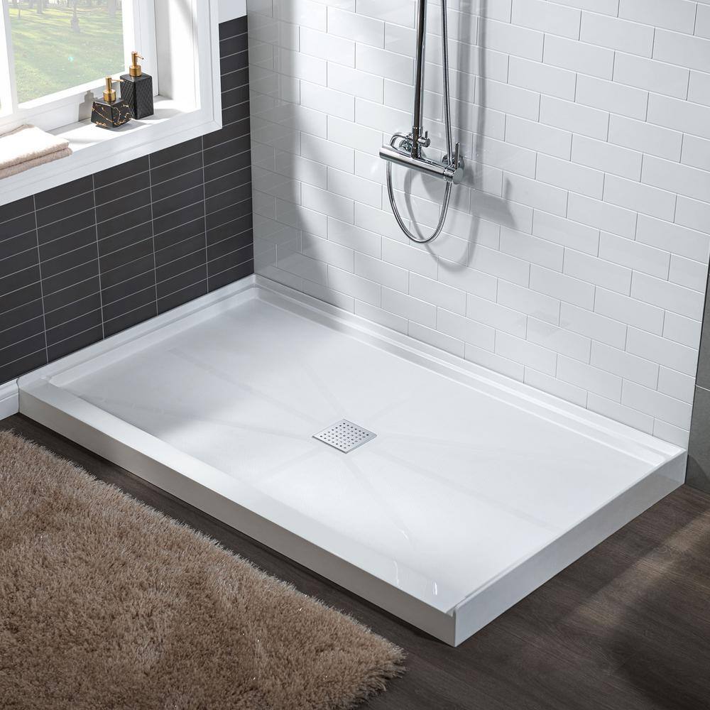48" White Solid Surface Rectangular Shower Pan with Center Drain
