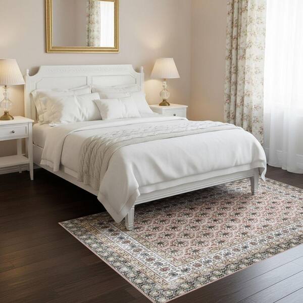Laura Ashley Amelia Chenille Pink 5 ft. x 8 ft. Woven Trellis