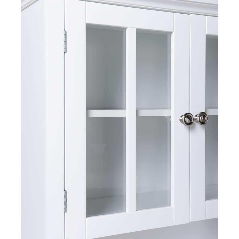 White Wood and Glass China Cabinet with Adjustable Shelves