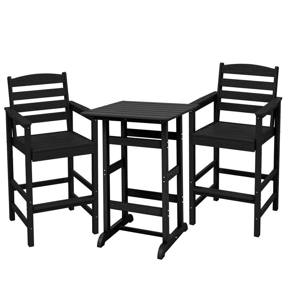 3-Piece HDPE Outdoor Patio Bar Set, Oversize Tall Adirondack Bar Chair and Table Set, Black price history on PriceWatchPro
