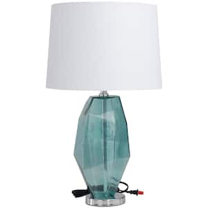 25 in. Teal Glass Angular Abstract Task and Reading Table Lamp with Silver Base