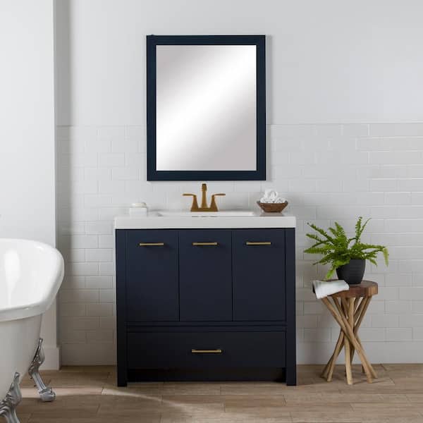 Home Decorators Collection Hertford 37 in. W x 19 in. D x 34 in. H Single Sink Freestanding Bath Vanity in Deep Blue with White Cultured Marble Top