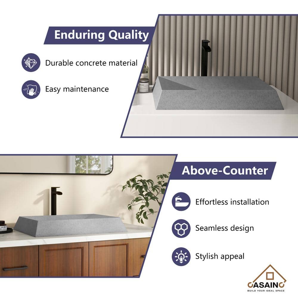 Mottled Bluish Gray Concrete Rectangular Above-Counter Vessel Sink