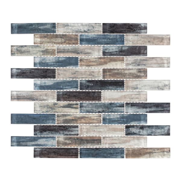 Giovan Qora Blue/Gray/Tan 11 3/4 in. x 11 3/4 in. Textured Glass Brick Joint Mosaic Tile (4.8 sq. ft./Case)