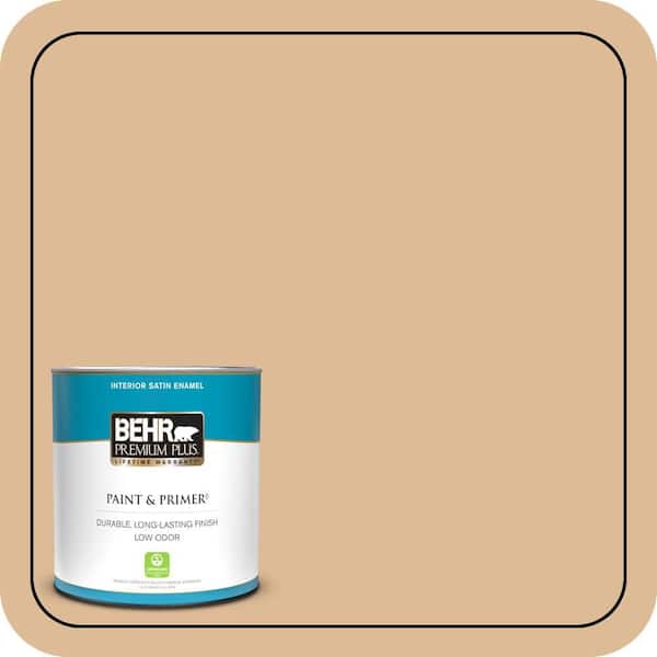 BEHR PREMIUM PLUS 1 qt. #PMD-69 Jute Satin Enamel Low Odor Interior Paint & Primer