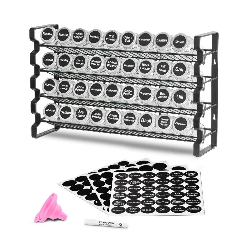 4-Tier 18.2 in. x 11.1 in. Black Spice Rack Organizer with 36 Empty Glass Jars for Kitchen Countertop and Cabinet price history on PriceWatchPro