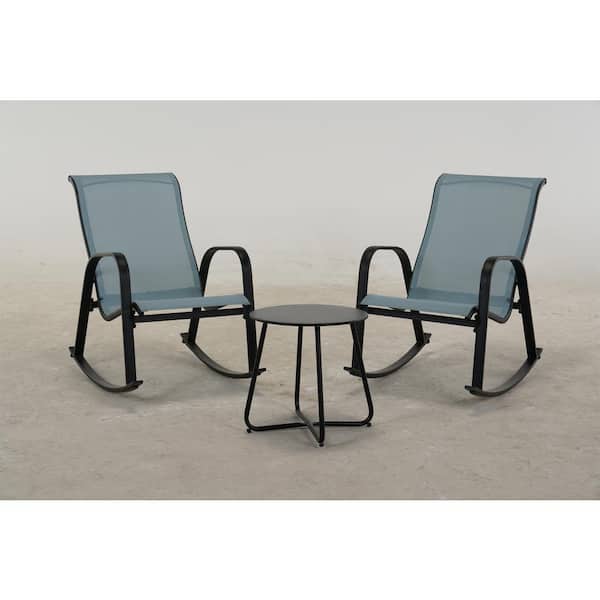 Dusty Blue 3-Piece Metal Outdoor Bistro Set Rocking Chair Set