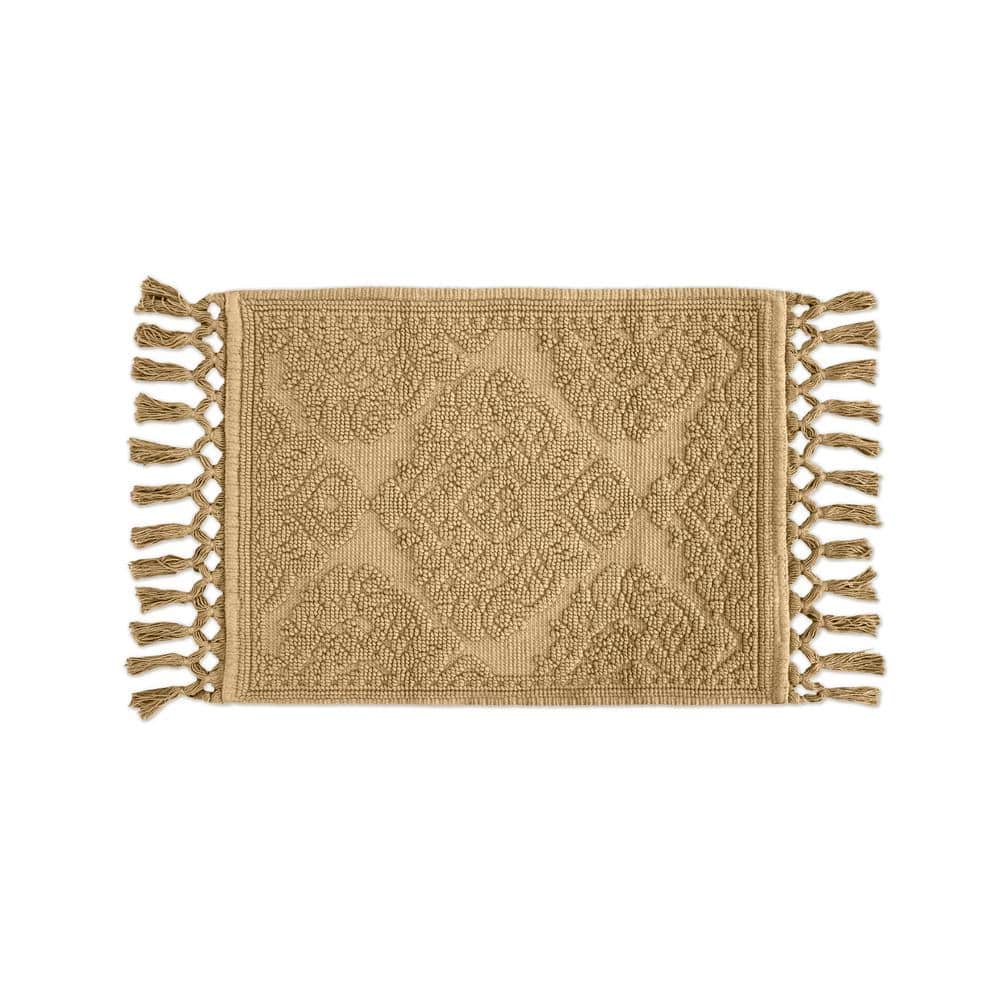 Linen Textured Cotton Fringe Rectangle Bathroom Rug
