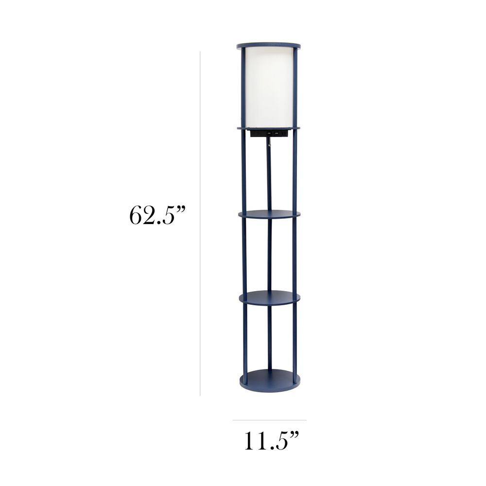 Navy Modern Shelf Etagere Floor Lamp with USB Charging Ports