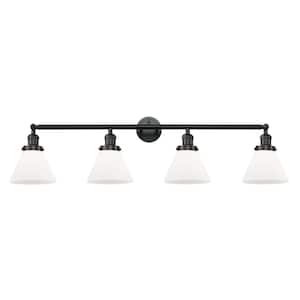 Cone 43.75 in. 4 Light Matte Black Vanity Light with Matte White Glass Shade