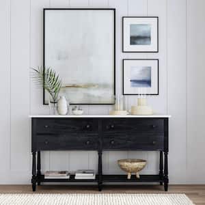 Danielle Black Marble/Wood 65 in. W Sideboard with 4 Storage Drawers and 1 Open Shelf