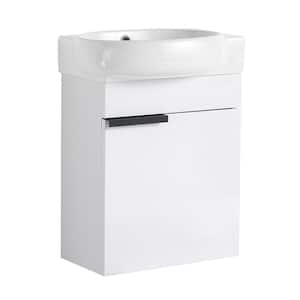 16.8 in. W x 11.6 in. D x 21.3 in. H Floating Bath Vanity in Gloss White with Round Single Ceramic Sink Top