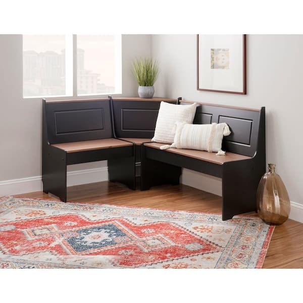 Linon Home Decor Ardmore 3-Piece Black and Pecan Wood Top Nook
