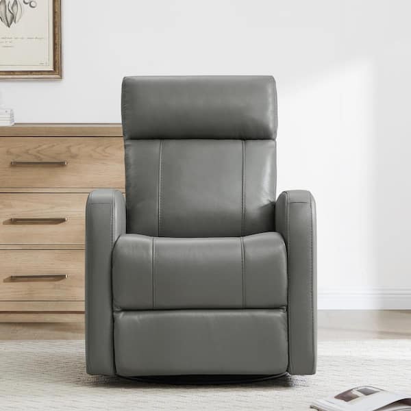 Spruce & Spring Monroe Gray Genuine Leather Power Swivel Glider