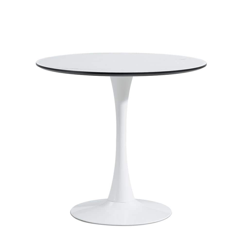 32 in. Round Wood Outdoor Dining Table with Marble Veneer