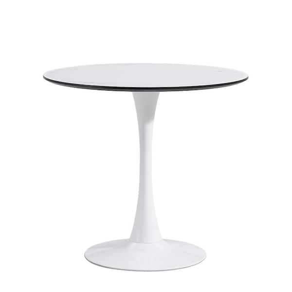 Unbranded 32 in. Round Wood Outdoor Dining Table with Marble Veneer