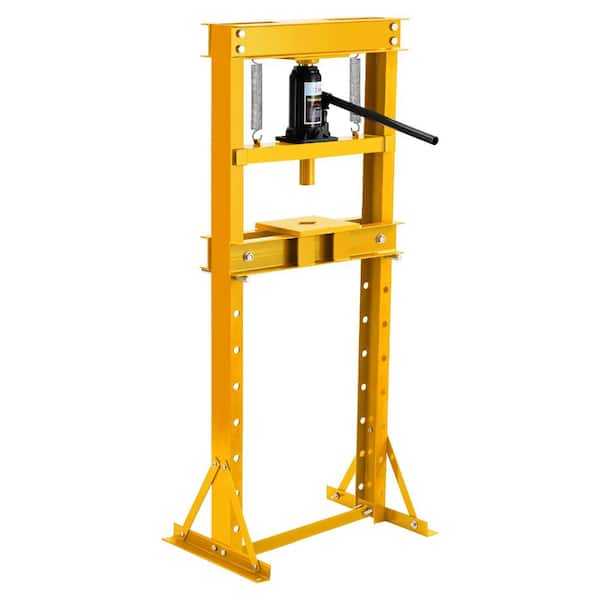 12 Ton Yellow H-Frame Hydraulic Shop Press with Adjustable Work Table, 2 Steel Plates for Metalworking, Bending, Bearing