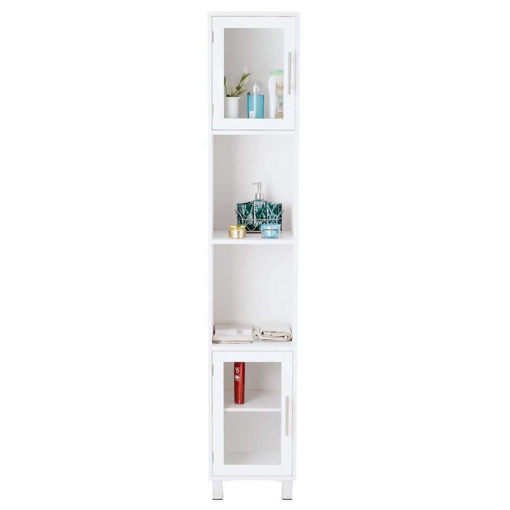ANGELES HOME 13 in. W x 12 in. D x 71 in. H White Tower Bathroom Storage Linen Cabinet with Tempered Glass Doors and Open Shelves -  SA58-9HW777WH