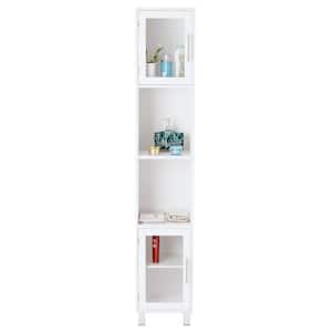 13 in. W x 12 in. D x 71 in. H White Tower Bathroom Storage Linen Cabinet with Tempered Glass Doors and Open Shelves
