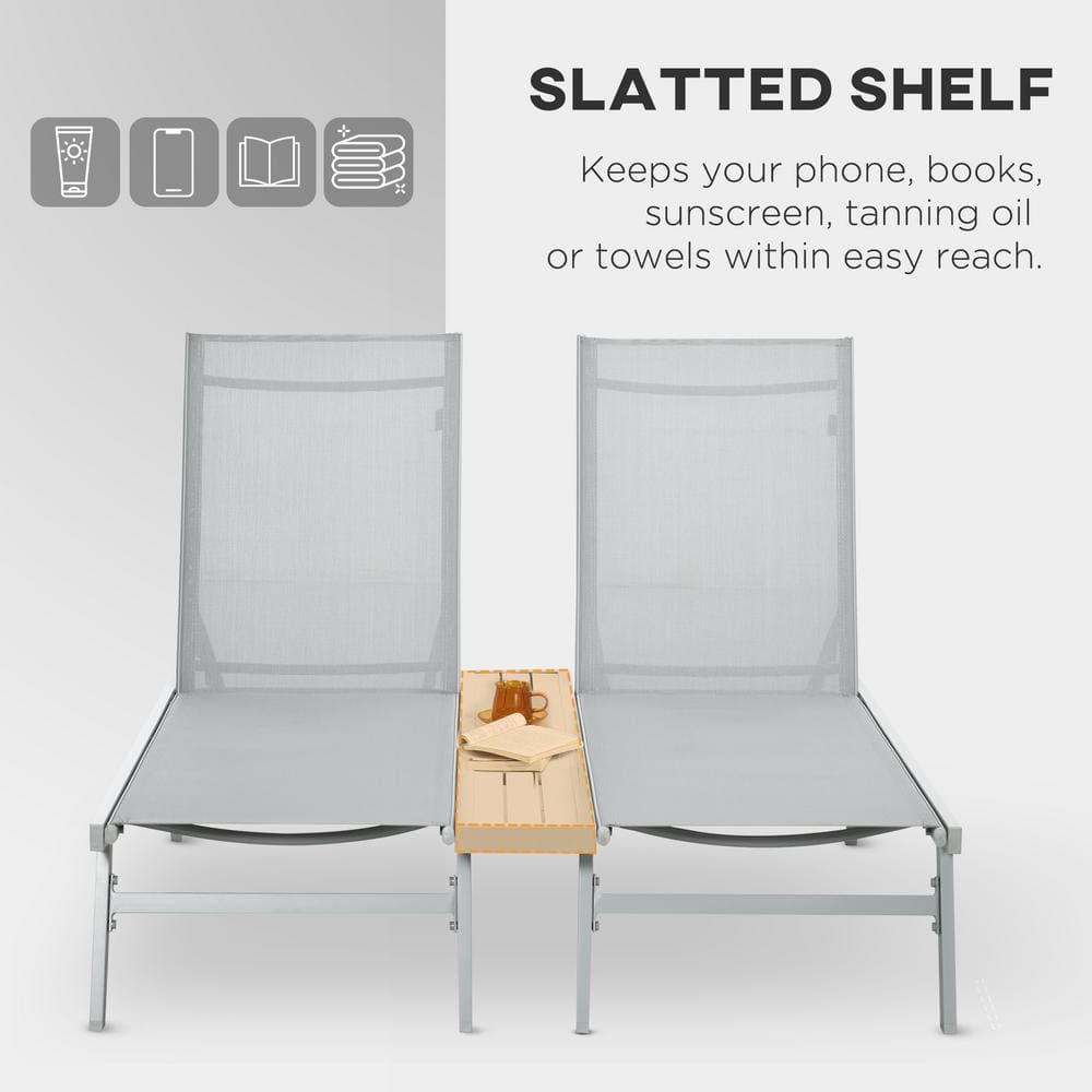 Light Gray Mesh and Metal Conjoined Chaise Lounge Set