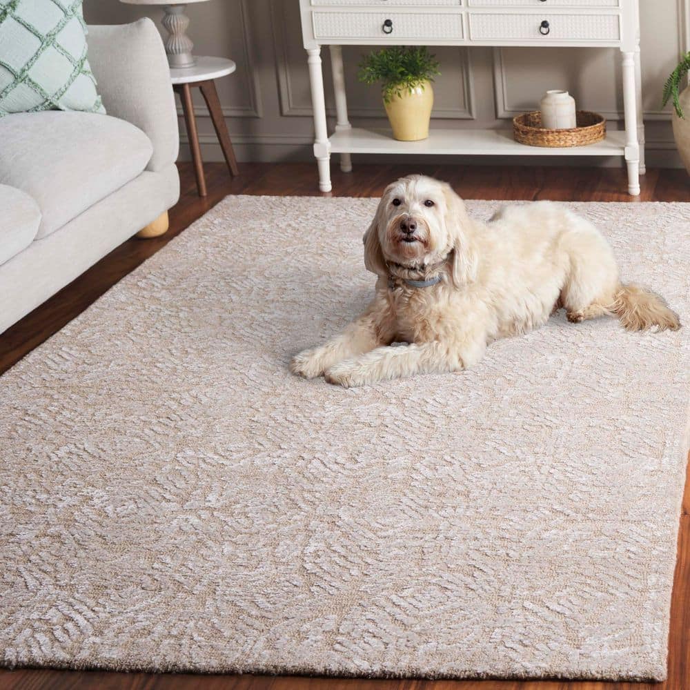 Ivory and Beige Hand-Tufted Wool Square Rug, 6'