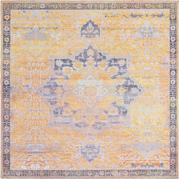 Renaissance Roma Tuscan Yellow 5 ft. 3 in. x 5 ft. 3 in. Machine Washable Area Rug