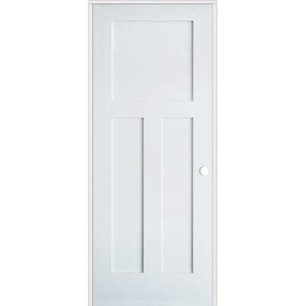 Krosswood Doors 32 in. x 80 in. Craftsman Shaker 3-Panel Primed Solid Core MDF Left-Hand Single Prehung Interior Door